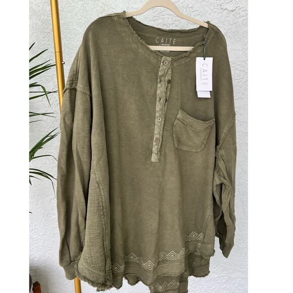 Caite Tops - NWT Anthropology by Caite Nikola Tunic Olive Color Size XL Raw Hems